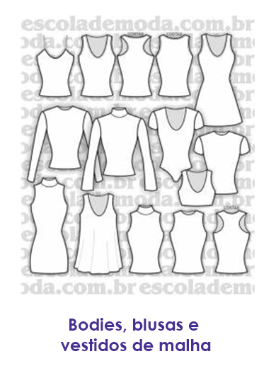 Moldes de moda feminina - bodies, blusas e vestidos de malhas