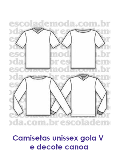 Moldes de camisetas unissex gola V e decote canoa